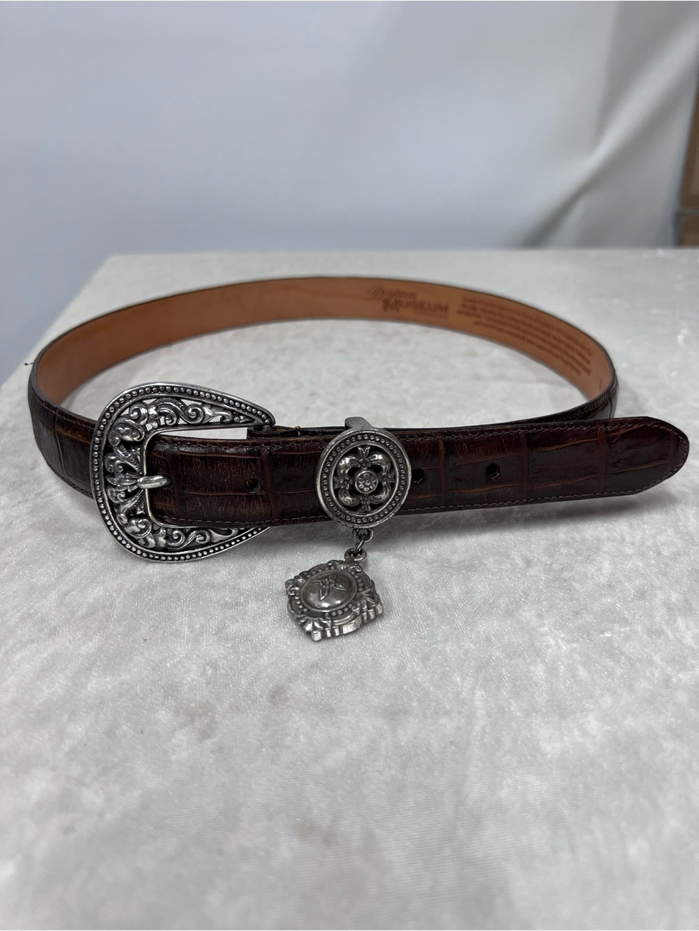 Brighton museum collection Leather Western Belt w/Decorative Silver Buckle xl